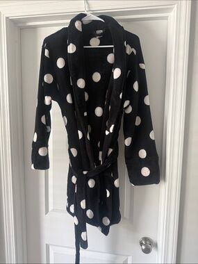 PINK Victoria's Secret Black and White Polka Dot Plush Robe